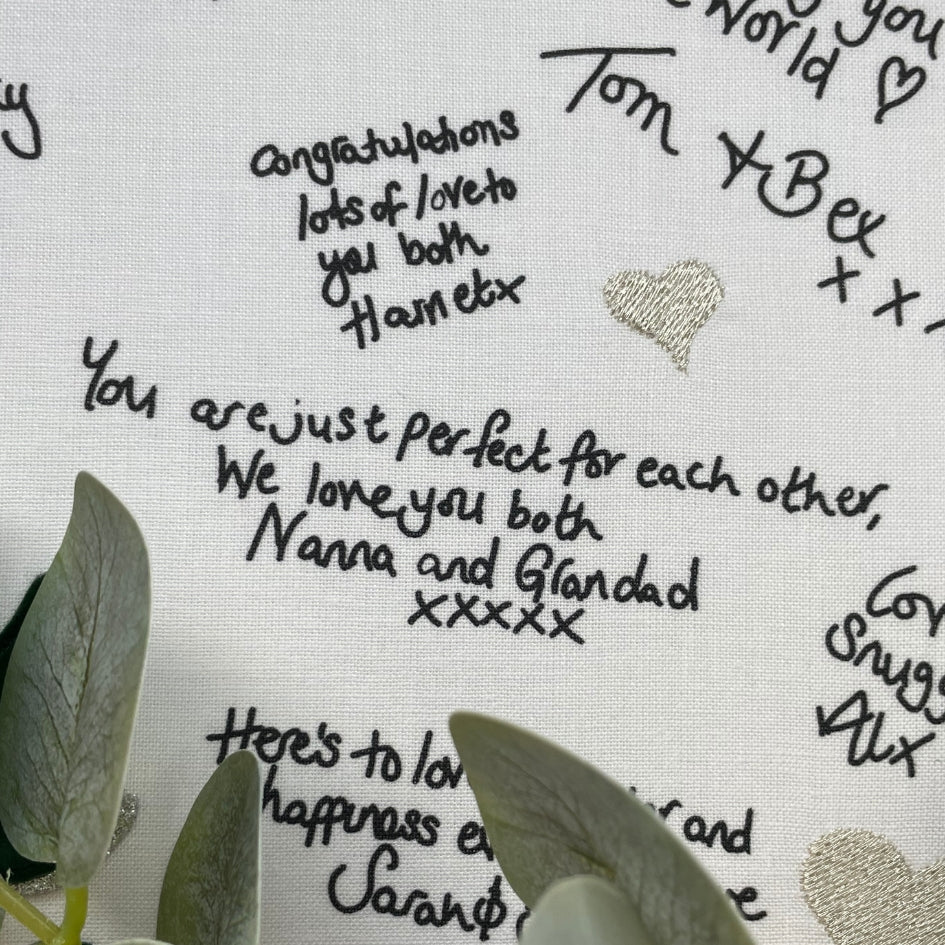 A handwritten message from Grandparents on a Mr & Missive wedding guest book alternative