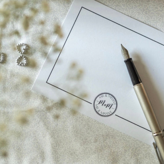 A branded Mr & Missive postcard for guests to leave handwritten missives at a wedding.